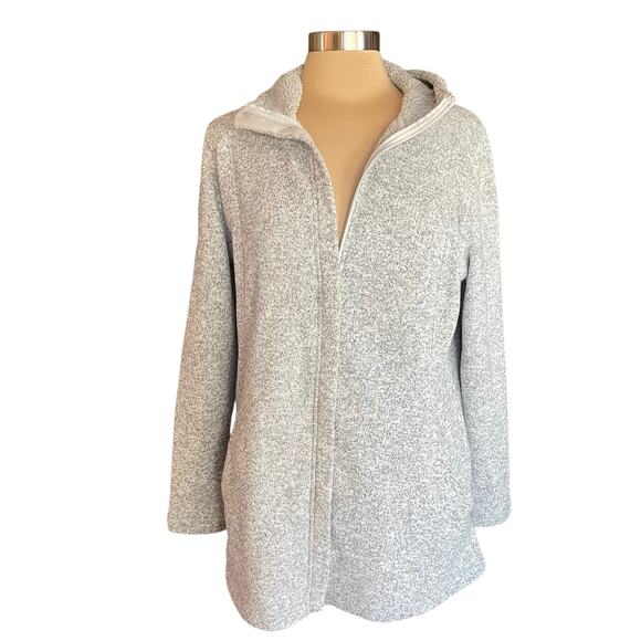 Lands' End Fleece Sherpa Gray Full Zip Hoodie Pockets Womens XL Winter Cozy Warm - Picture 1 of 7